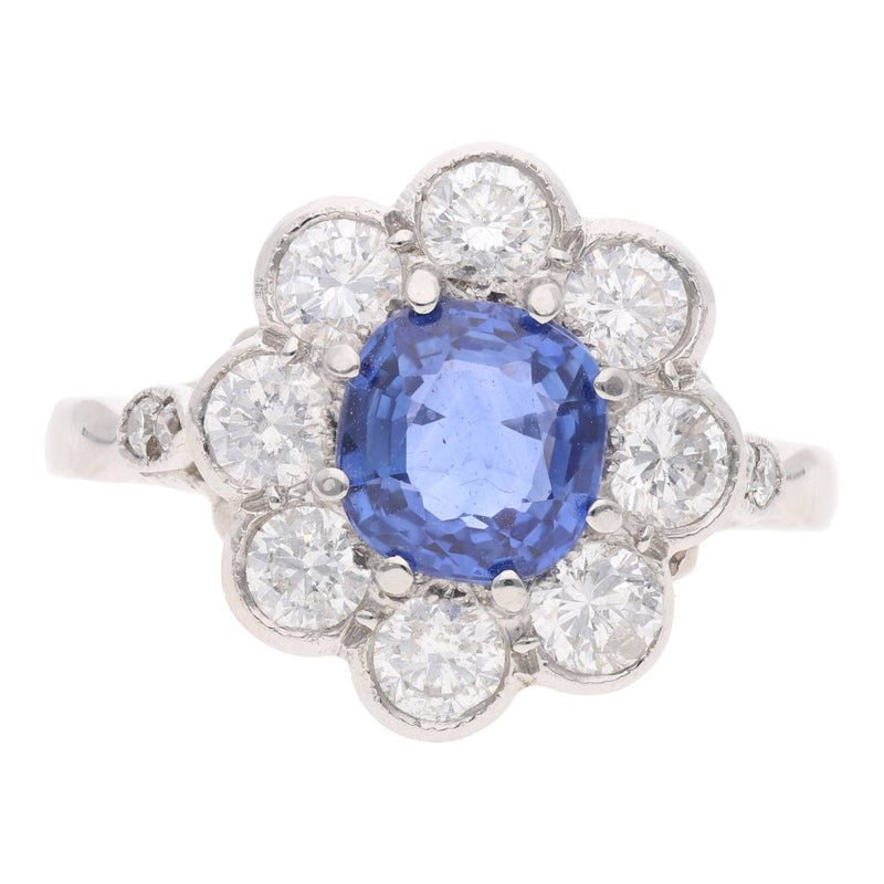 Platinum Sapphire and Diamond Cluster Ring