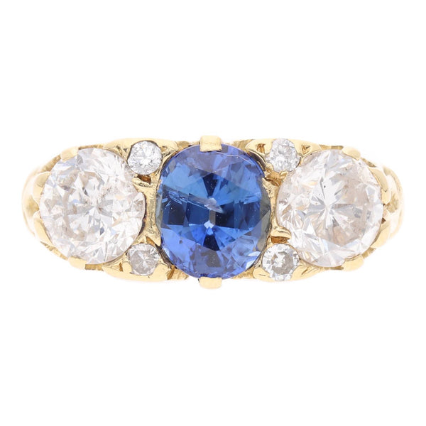 18ct Gold Sapphire and Diamond Carved Half Hoop Ring