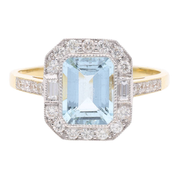18ct Gold Aquamarine and Diamond Ring