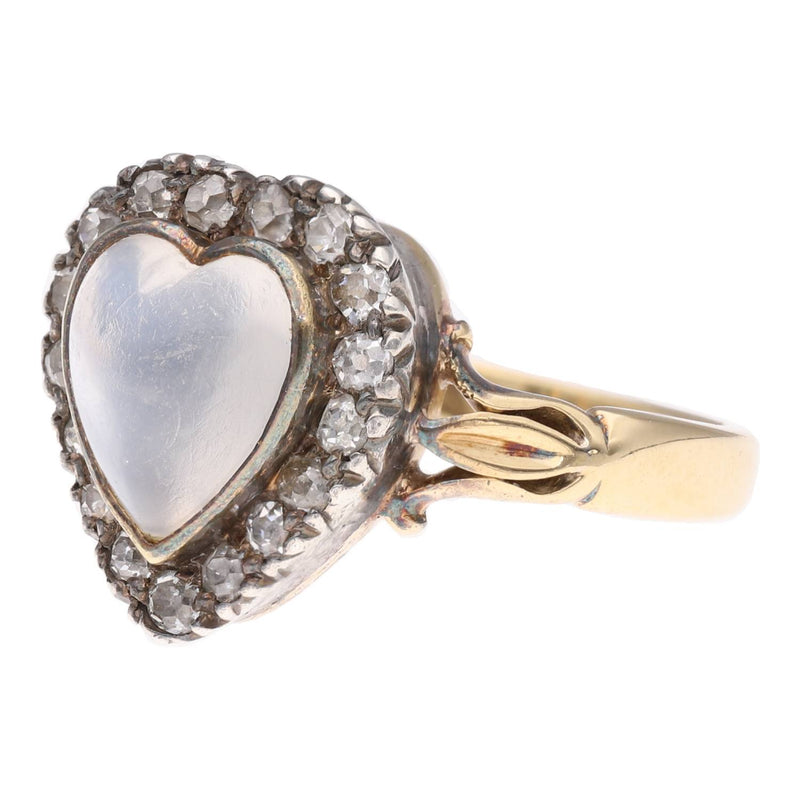 Antique Moonstone and Diamond Heart Ring