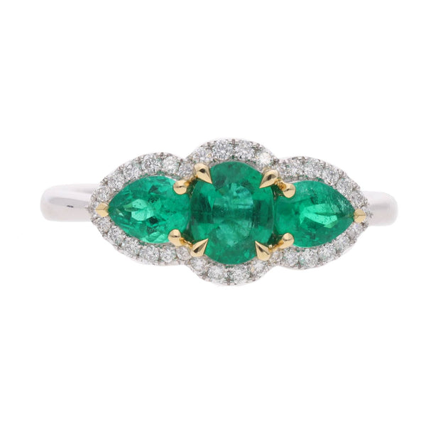 Emerald and Diamond Triple Cluster Ring