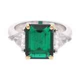 18ct White Gold Emerald and Diamond Three Stone Ring