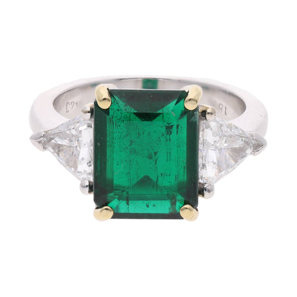 18ct White Gold Emerald and Diamond Three Stone Ring