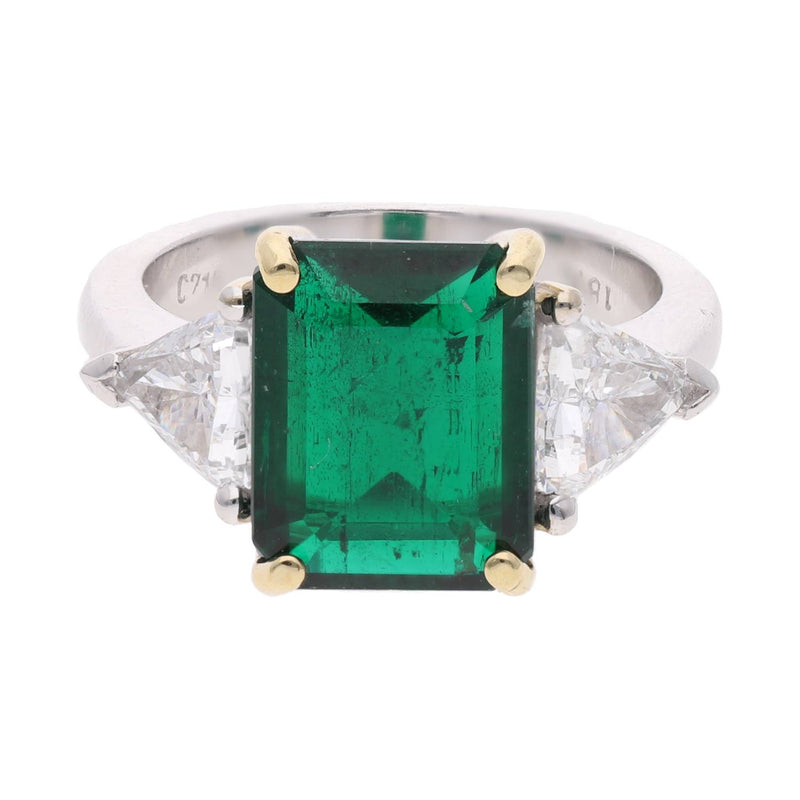 18ct White Gold Emerald and Diamond Three Stone Ring