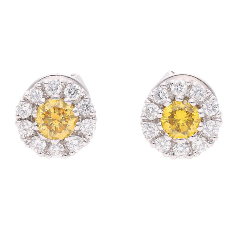 18ct White Gold Yellow and White Diamond Stud Earrings