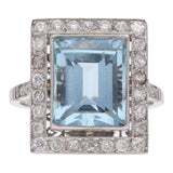 Platinum Aquamarine and Diamond Cluster Ring