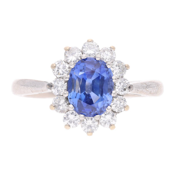 18ct White Gold and Platinum Sapphire and Diamond Cluster Ring