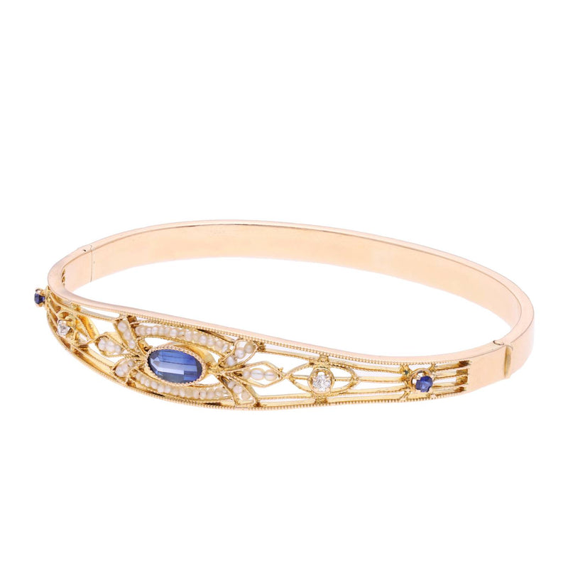 Synthetic Sapphire, Diamond and Pearl Bangle