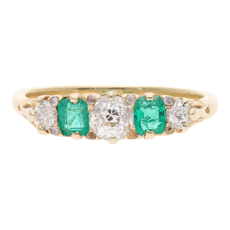 Emerald and Diamond Five Stone Ring