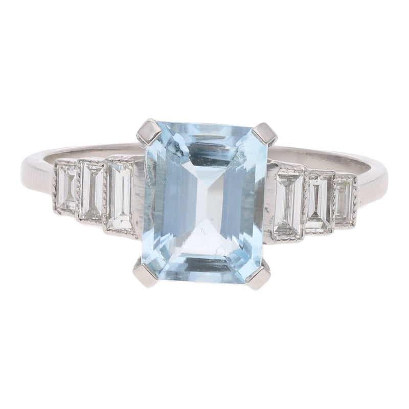 Platinum Aquamarine and Diamond Ring