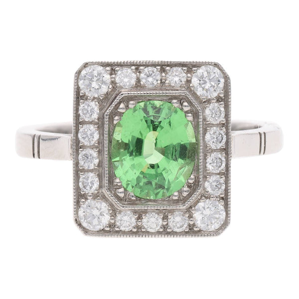 Tsavorite Garnet and Diamond Cluster Ring