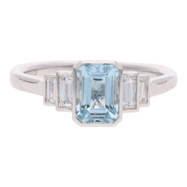 Aquamarine and Baguette Diamond Ring