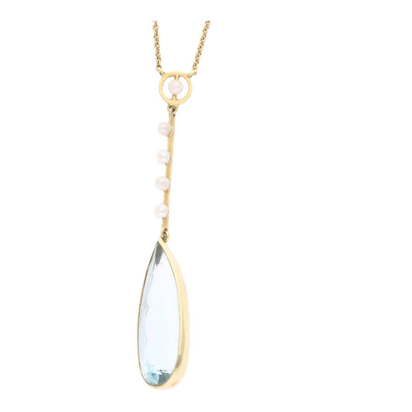 18ct Gold Aquamarine and Pearl Necklace.