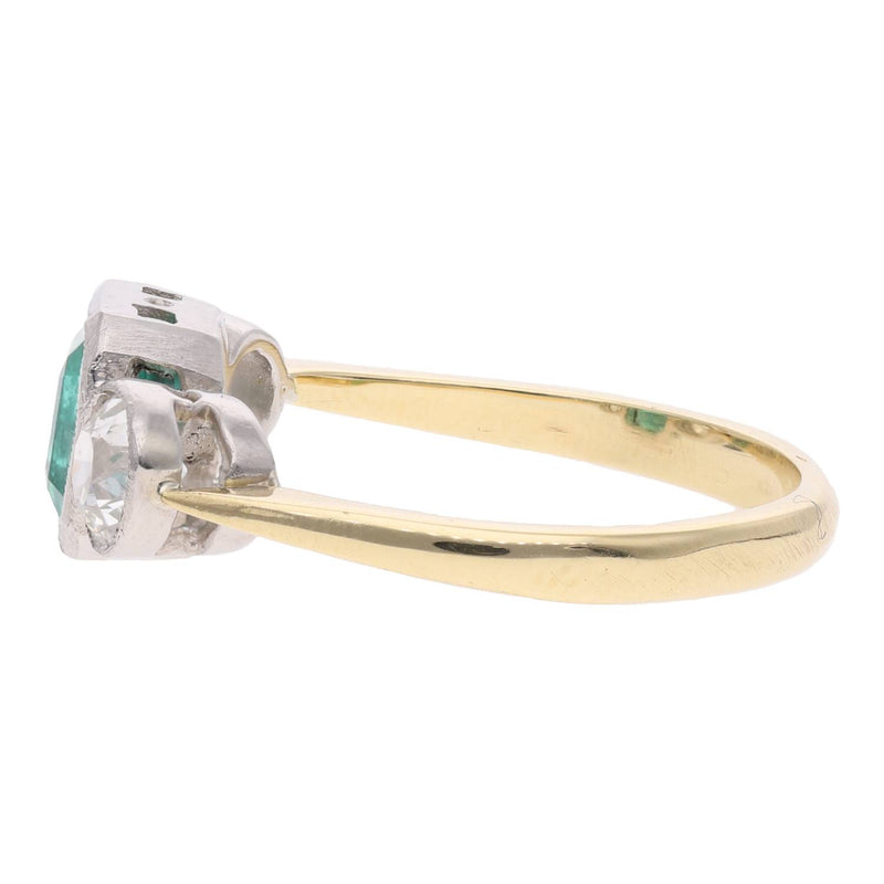 18ct Gold Emerald and Diamond Three Stone Ring