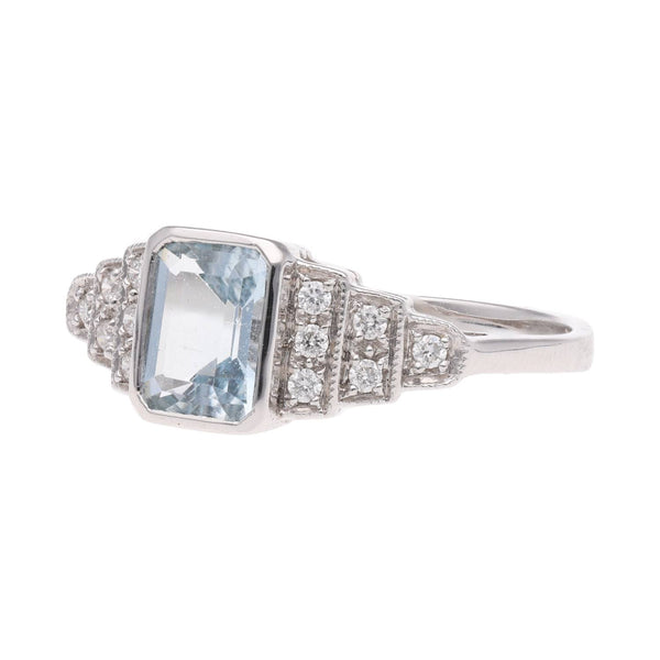 9ct White Gold Aquamarine and Diamond Ring