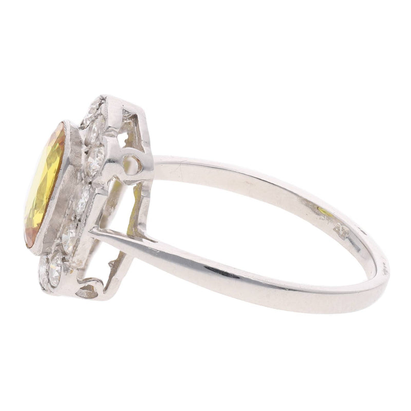 Platinum Yellow Sapphire and Diamond Cluster Ring