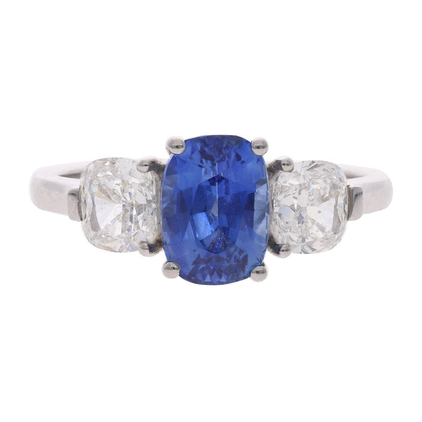 Platinum Sapphire and Diamond Three Stone Ring