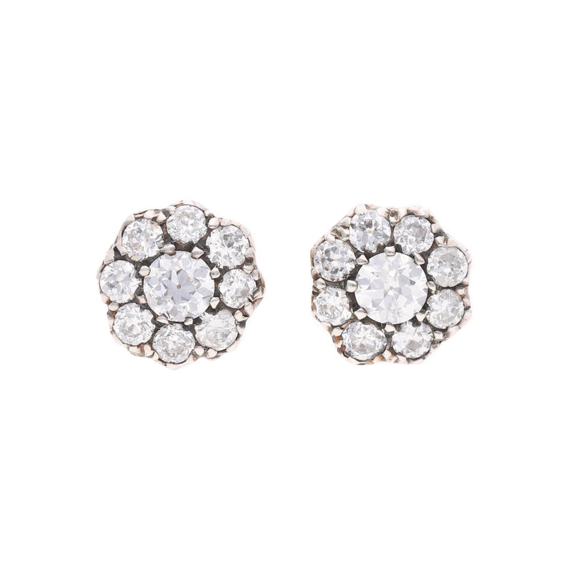Antique 18ct Gold and Diamond Cluster Stud Earrings