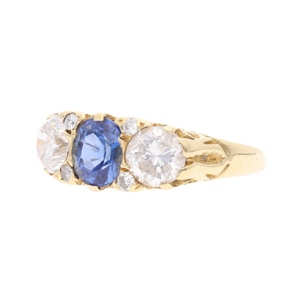 18ct Gold Sapphire and Diamond Carved Half Hoop Ring