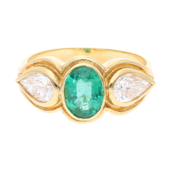 18ct Gold Emerald and Diamond Three Stone Ring