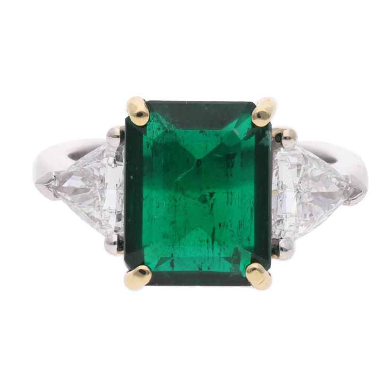 18ct White Gold Emerald and Diamond Three Stone Ring