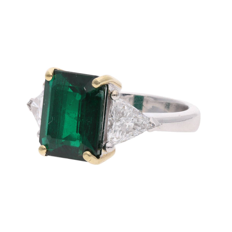 18ct White Gold Emerald and Diamond Three Stone Ring