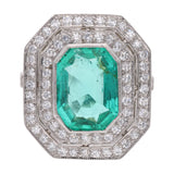 Platinum Emerald Diamond Cluster Ring