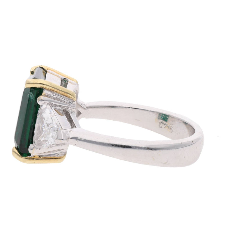 18ct White Gold Emerald and Diamond Three Stone Ring