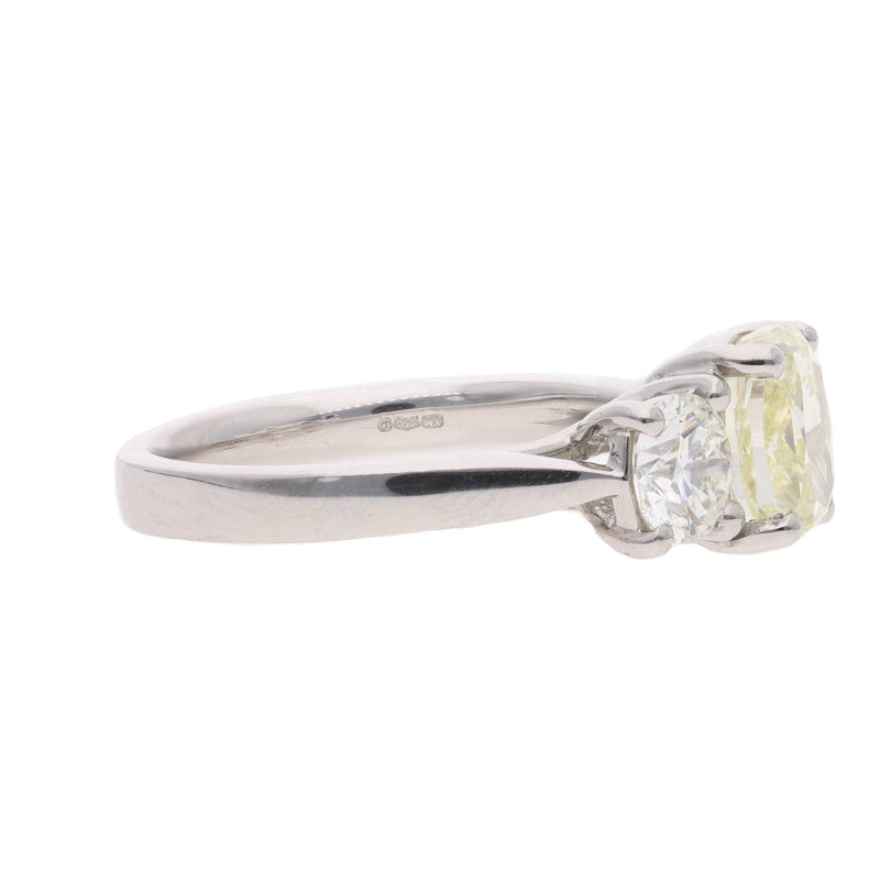 Platinum Yellow & White Diamond Three Stone Ring
