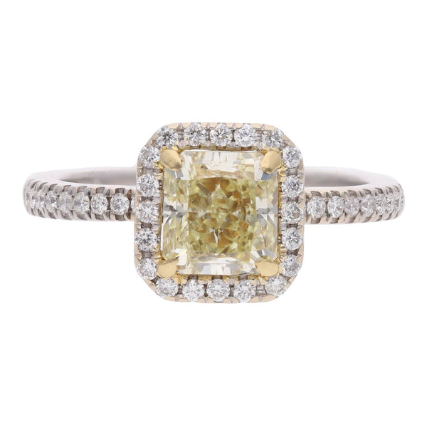 18ct White Gold Yellow Diamond Halo Ring