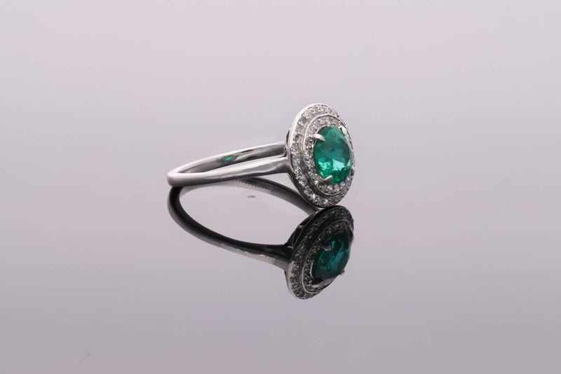 Emerald and Diamond Halo Ring