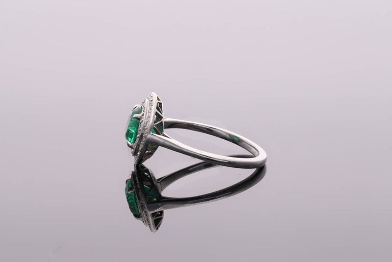 Emerald and Diamond Halo Ring