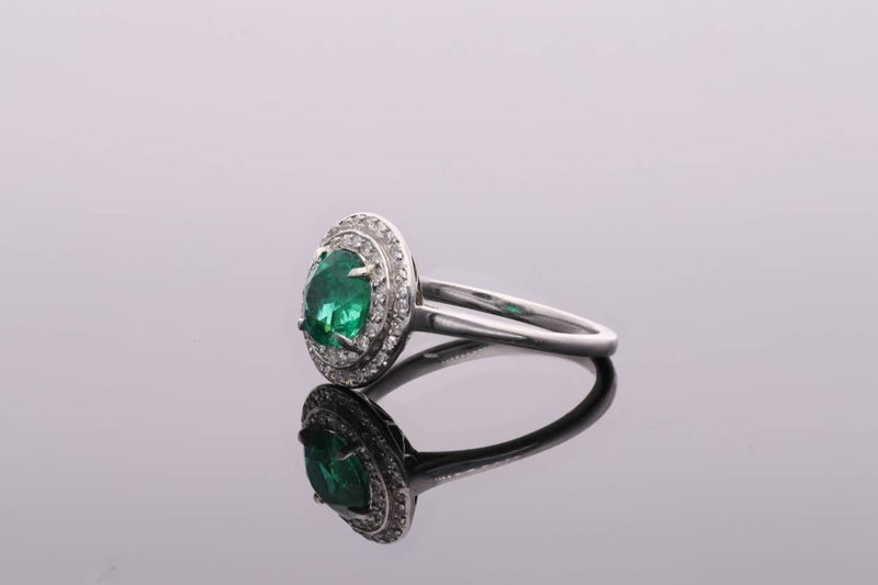 Emerald and Diamond Halo Ring