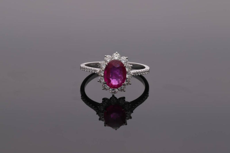 18ct White Gold Ruby and Diamond Cluster Ring