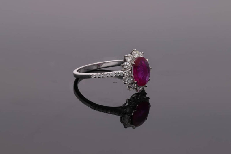 18ct White Gold Ruby and Diamond Cluster Ring