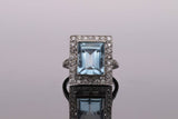 Platinum Aquamarine and Diamond Cluster Ring