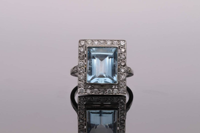 Platinum Aquamarine and Diamond Cluster Ring
