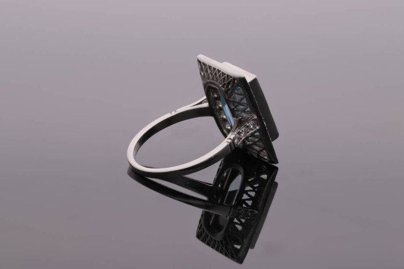 Platinum Aquamarine and Diamond Cluster Ring