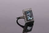 Platinum Aquamarine and Diamond Cluster Ring