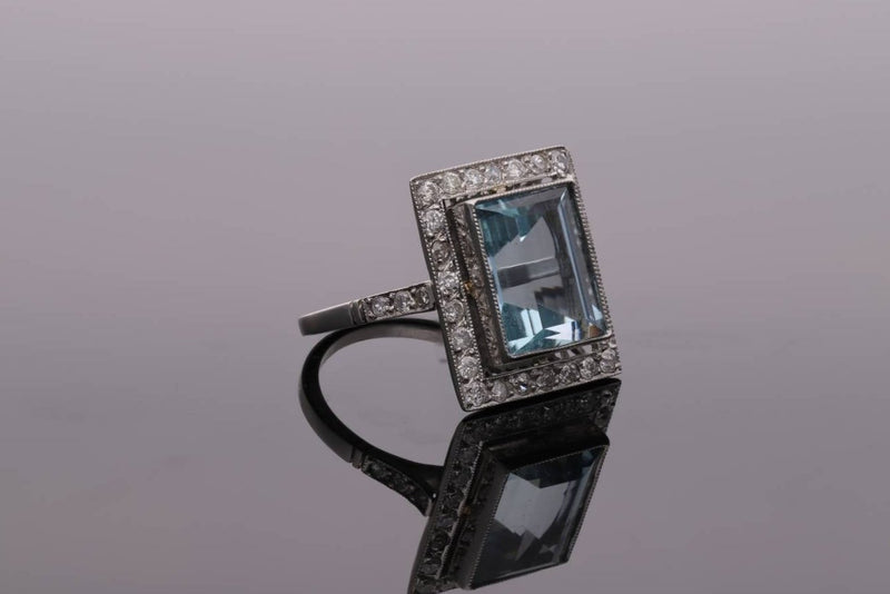 Platinum Aquamarine and Diamond Cluster Ring