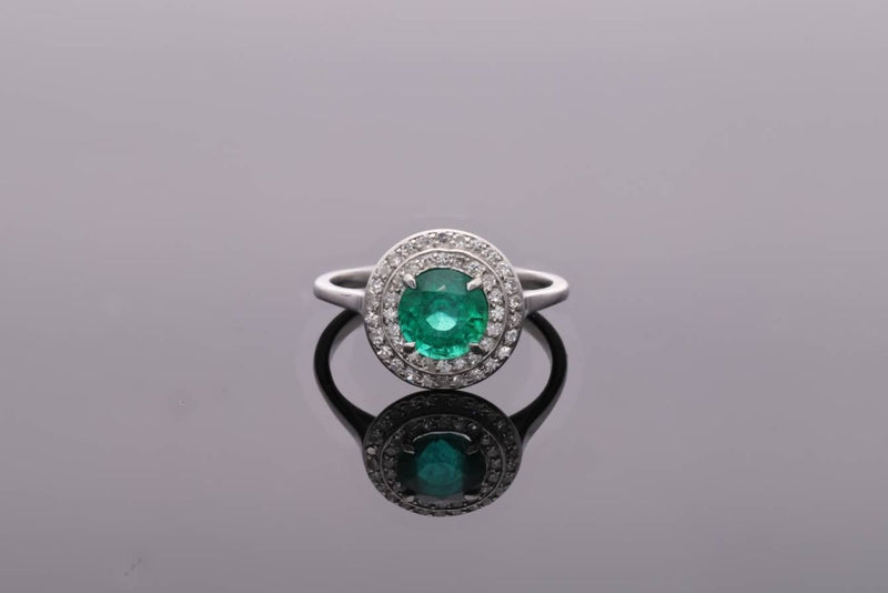 Emerald and Diamond Halo Ring