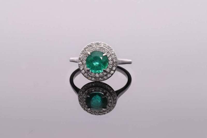 Emerald and Diamond Halo Ring
