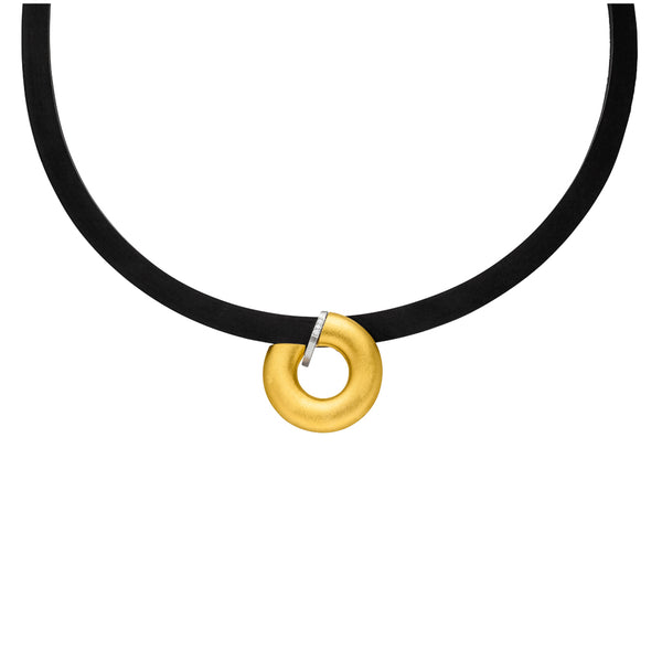 MANU RUBBER, SILVER AND GOLD NECKLACE WITH DIAMONDS