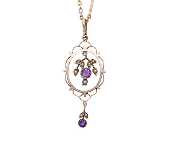 Antique Gold Amethyst and Pearl Necklace.