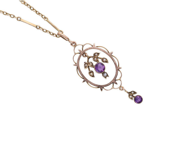 Antique Gold Amethyst and Pearl Necklace.